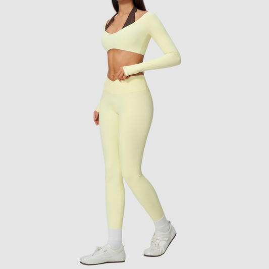 Wholesale Women's Brushed Long-Sleeve Top + Leggings Sports Set