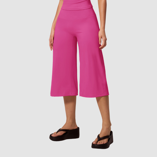 Wholesale Women's High-Waist Brushed Cropped Yoga Pants – Loose Wide-Leg Mid-Length Fitness Pants