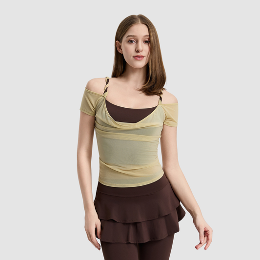 Wholesale Women's Mesh Off-Shoulder Short-Sleeve Sports Top