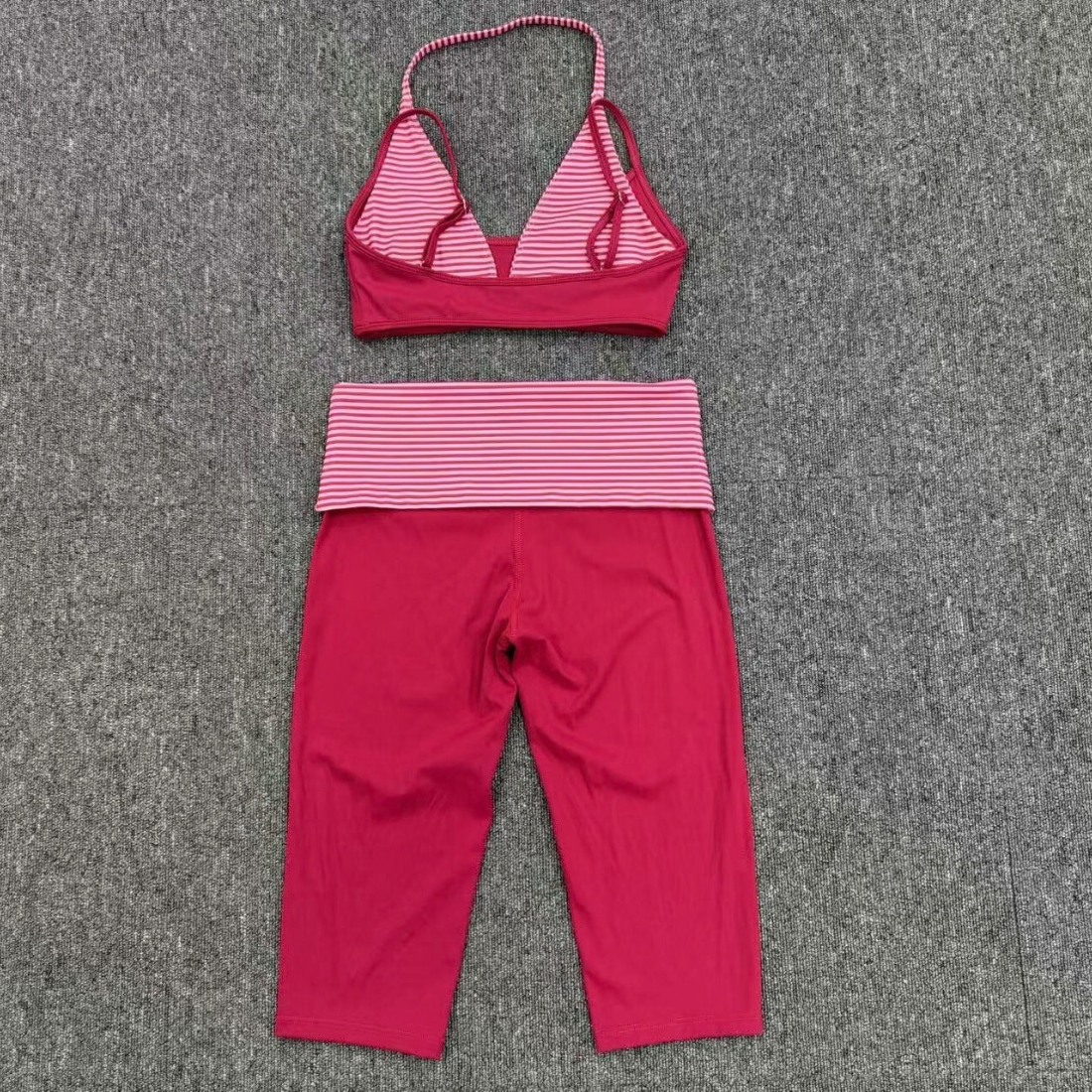 Wholesale Women's Faux-layered Bra Bra+Fold-over Waistband Shorts 2-Piece Set
