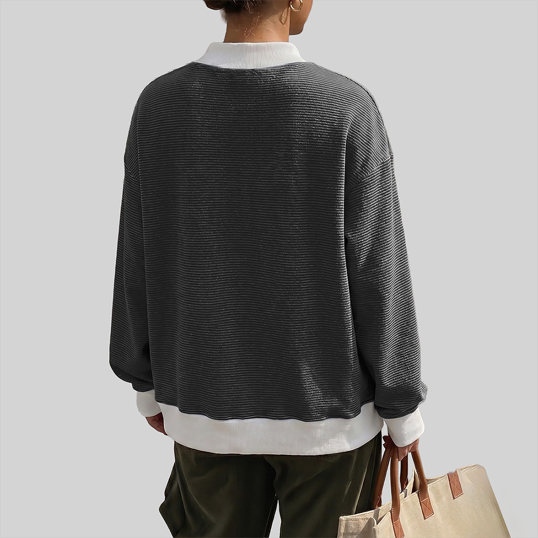 Wholesale Brushed Striped Long Sleeve Pullover – Loose Contrast Color Top