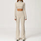 High-Neck Cropped Long Sleeve + Flared Leg Pants 2-Piece Set