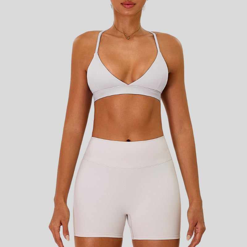 Strap bra + high-waisted shorts 2-piece set