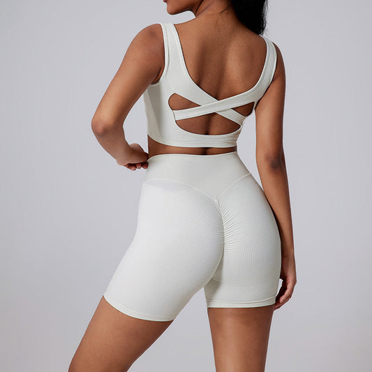 Cross Back yoga bras + High-waisted shorts 2-piece set