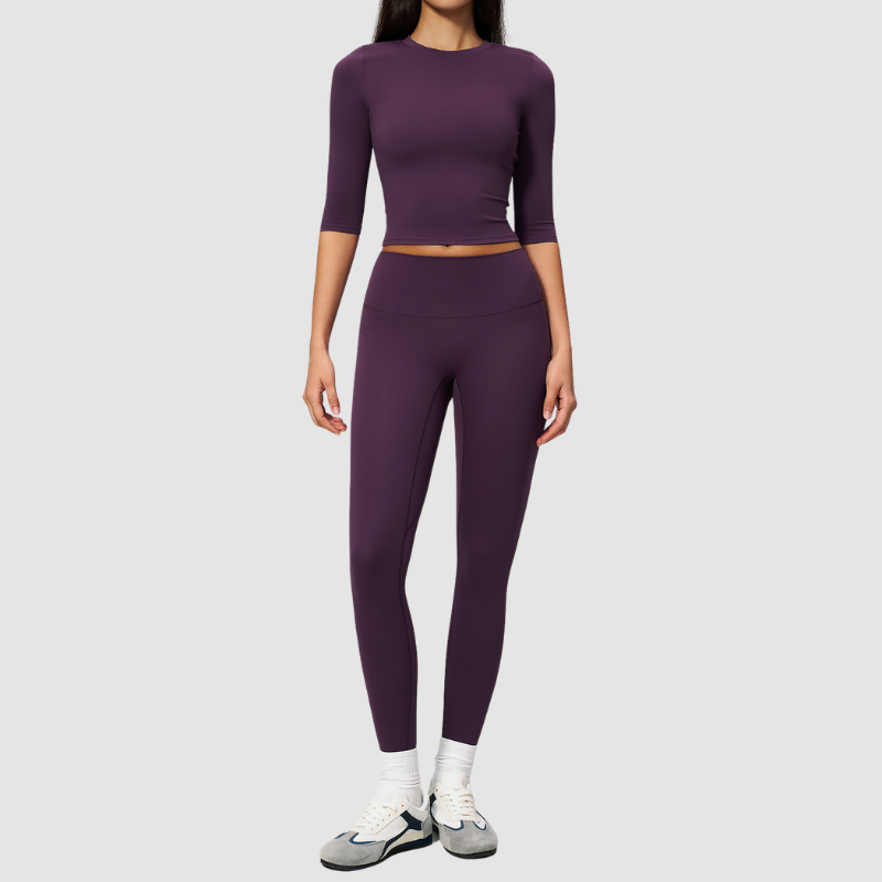Wholesale Women's 3/4 Sleeve Crop Top & Full-Length Leggings Set – Seamless Yoga Activewear