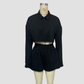 Wholesale Women's Long Sleeve Crop Cardigan & Drawstring Shorts Set – Casual Two-Piece TZ8040