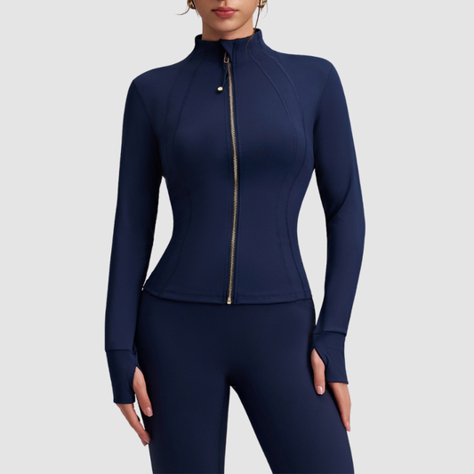 Slim-fit stand-up zip-up jacket