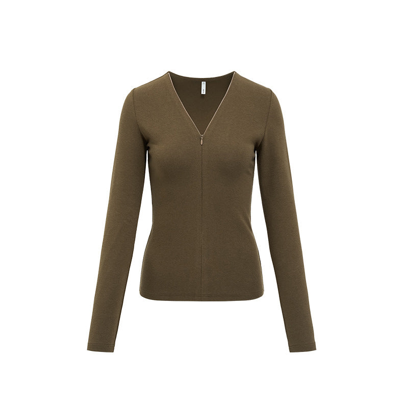 Zip adjustable V-neck slim top