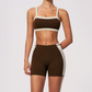 Wholesale Women's Colorblock Bare-Feel Yoga Set Sports Bra & Shorts w/ Chest Pad
