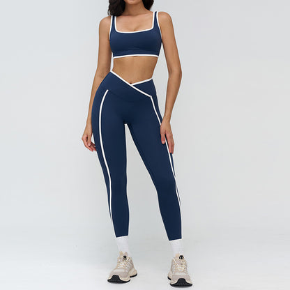 Women's Contrasting Color Wide Strap Sports Bra + leggings 2-Piece Set