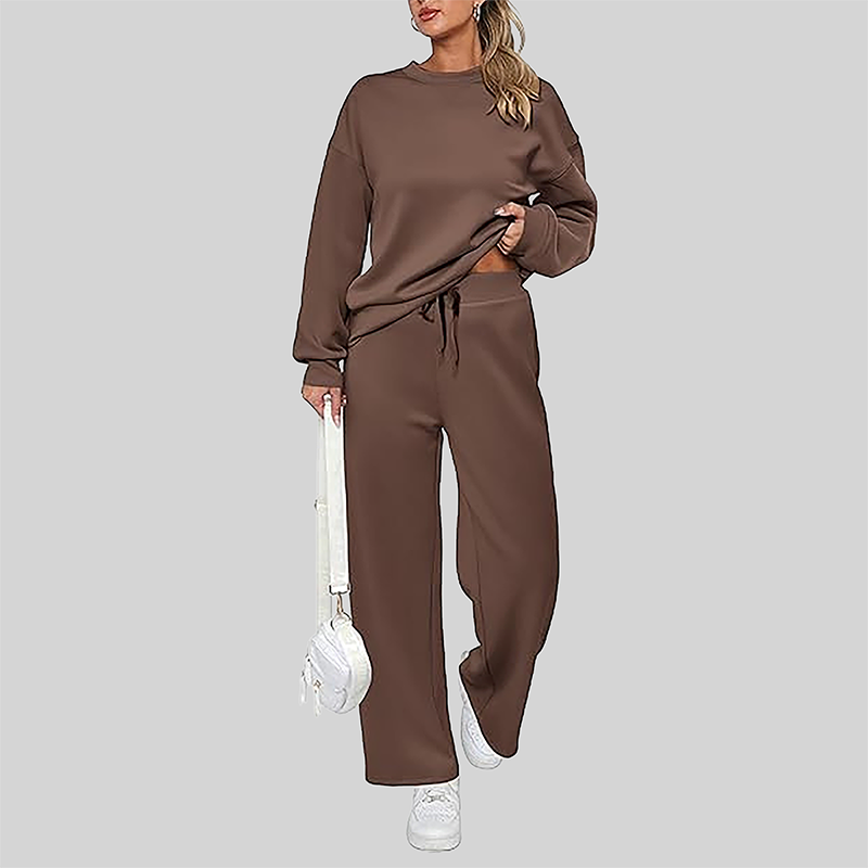 Wholesale Women's Long Sleeve Knit Sweatshirt & Wide-Leg Pants Set