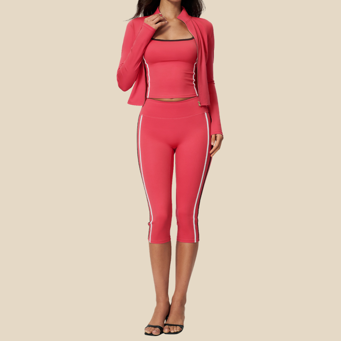 Wholesale Women's Padded Sports Vest, Cropped Pants & Jacket Yoga Set