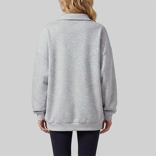 Loose long sleeved Half Zip Stand Collar Fleece Sweatshirt