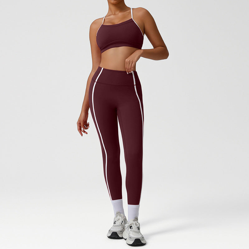 Cross-Back Color-Blocked Bra + High-Waisted Butt-Lifting Leggings 2-Piece Set
