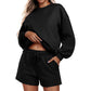 Round neck loose casual sweatshirt+Loose-fitting athletic shorts 2-piece set