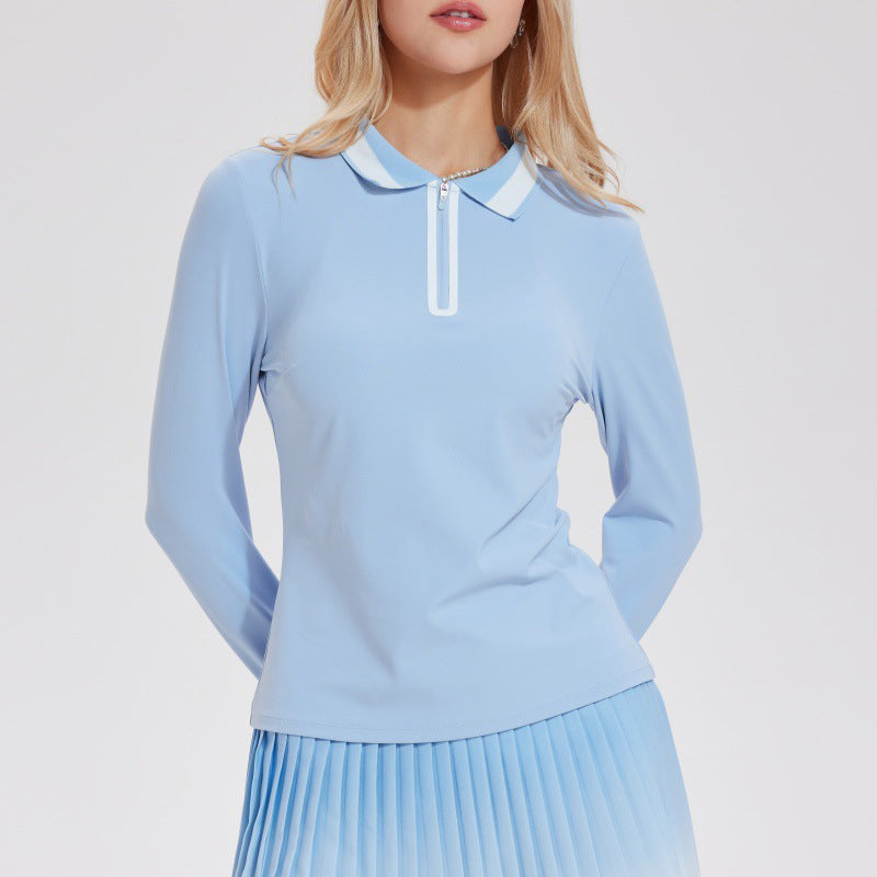 Colorblock polo collar sports top