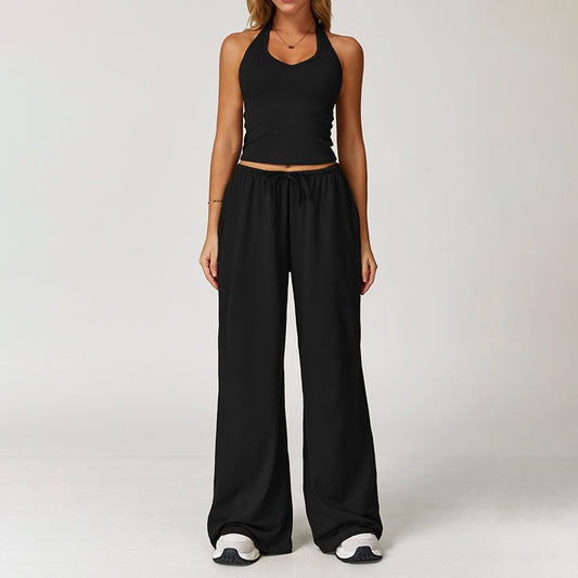Halter sleeveless top And loose Straight Leg pants 2 pieces set