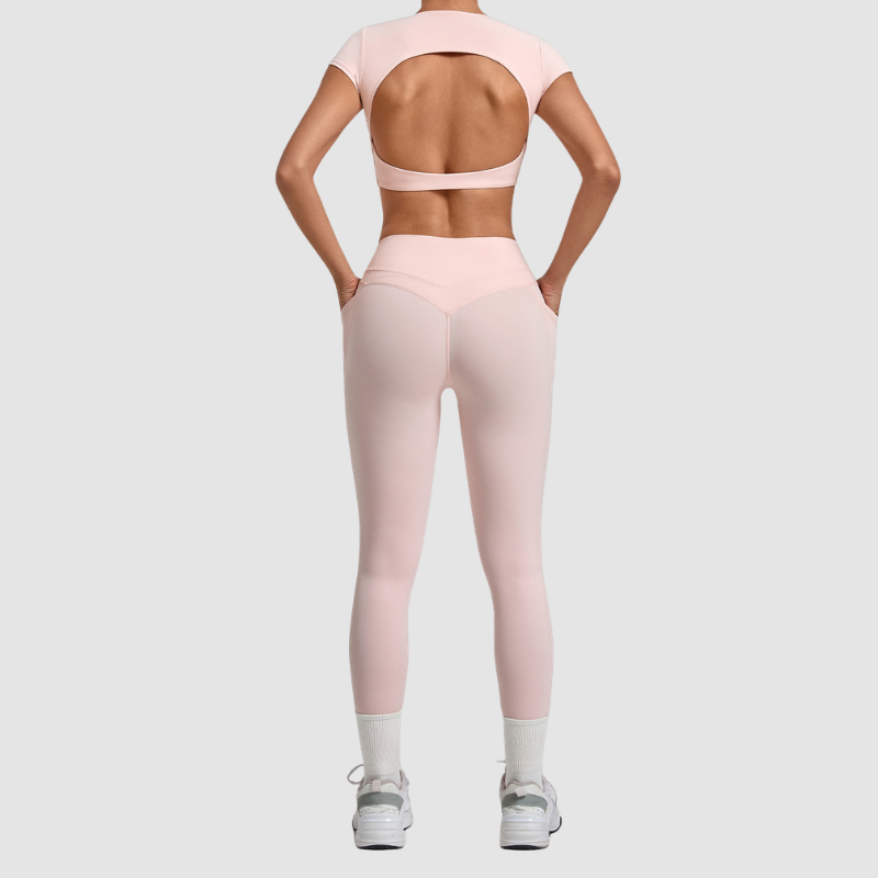 Wholesale Women's Naked-Feel Short Sleeve Crop Top + High-Waist Leggings Set – Moisture-Wicking Yoga Fitness Activewear