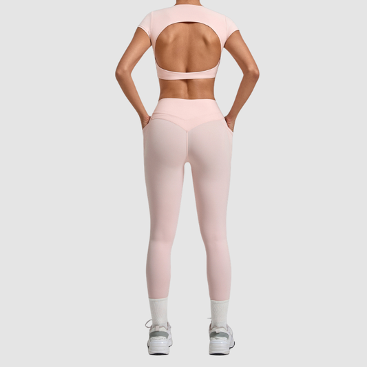 Wholesale Women's Naked-Feel Short Sleeve Crop Top + High-Waist Leggings Set – Moisture-Wicking Yoga Fitness Activewear