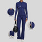 Thumb-buckle zipper jacket + slightly flared pants+2-piece set