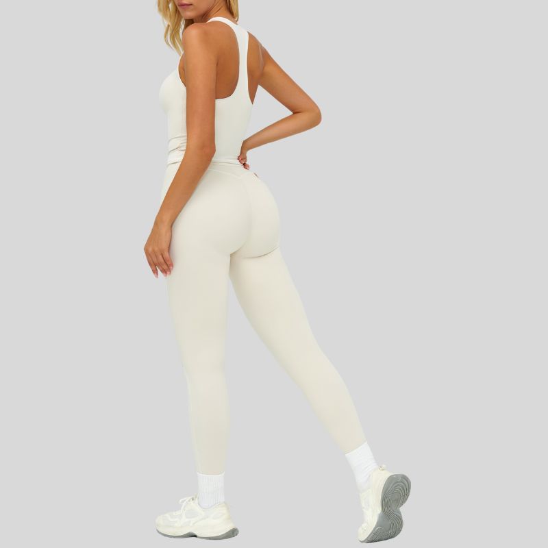 Contrasting racerback tank top+High waisted leggings 2-piece set