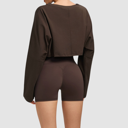 Wholesale Women's Loose Cropped Long-Sleeve Fitness T-Shirt