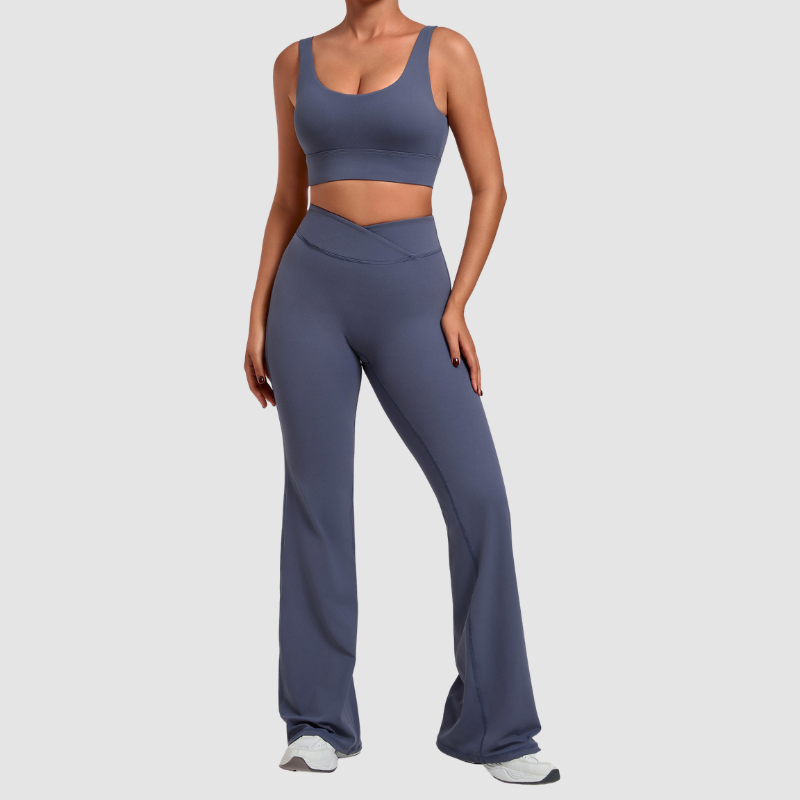 Wholesale Women's Naked-Feel Sports Bra + Flare Pants Set – Moisture-Wicking Yoga Fitness Activewear