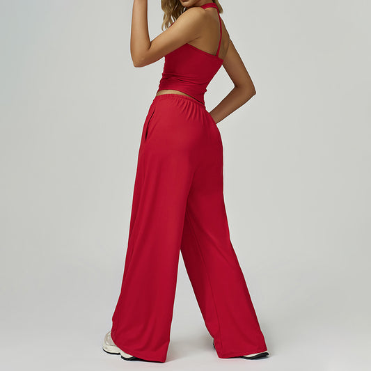 Halter sleeveless top And loose Straight Leg pants 2 pieces set