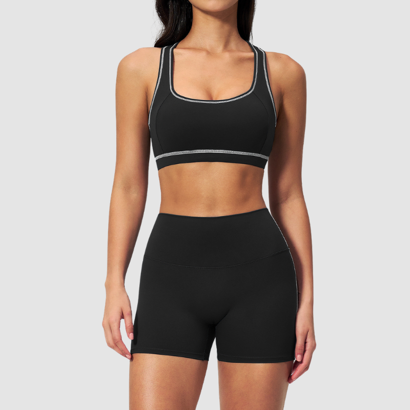 Wholesale Women's Seamless Seam-Detail Sports Bra + High-Waist Shorts Set – Butt-Lifting Yoga Gym Activewear