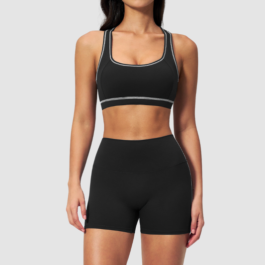 Wholesale Women's Seamless Seam-Detail Sports Bra + High-Waist Shorts Set – Butt-Lifting Yoga Gym Activewear