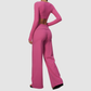 Wholesale Women's Brushed Yoga Set: Long-Sleeve Crop Top & Foldover Wide-Leg Pants