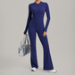 Zipper long sleeved backless fitness jumpsuit