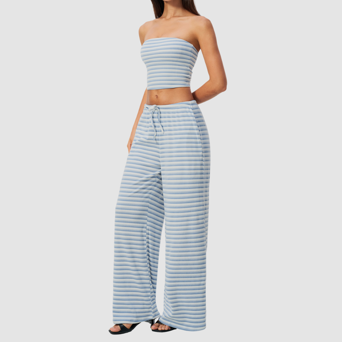 Wholesale Women's Stripe Tank Top & High-Waist Tummy Control Wide-Leg Pants
