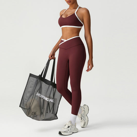 Wholesale Cross-Back Color-Blocked Bra + High-Waisted | Wonderxfans bulk activewear