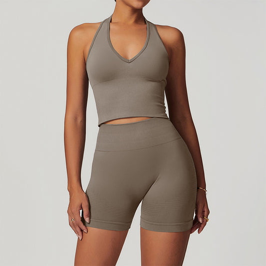 Wholesale Seamless Halterneck Threaded Yoga Bra | Wonderxfans bulk activewear