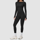 Wholesale Seam-Detail Long-Sleeve Crop Top & High-Waist Leggings Set – Brushed Yoga 2-Piece
