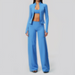 Wholesale Women's 3-Piece Yoga Set – Zip Jacket, Sports Bra & Wide-Leg Pants