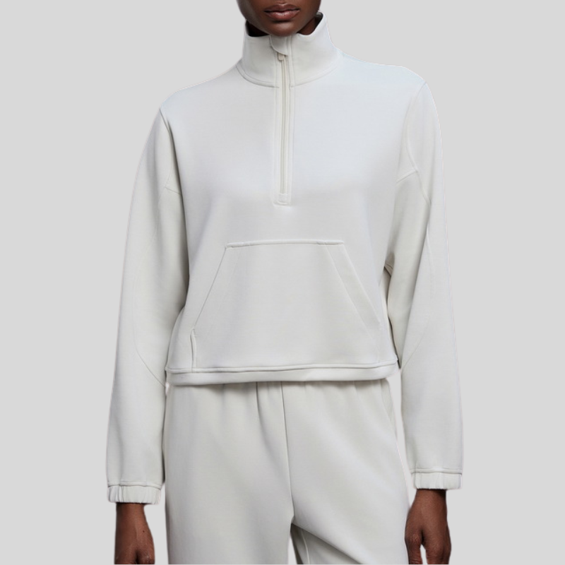Half-zip stand collar drawstring sports top