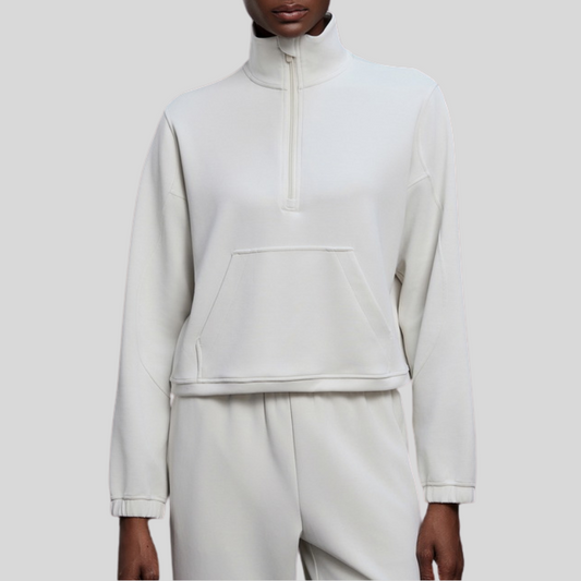 Half-zip stand collar drawstring sports top