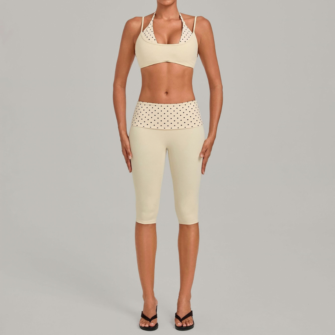 Wholesale Women's Faux-layered Bra Bra+Fold-over Waistband Shorts 2-Piece Set