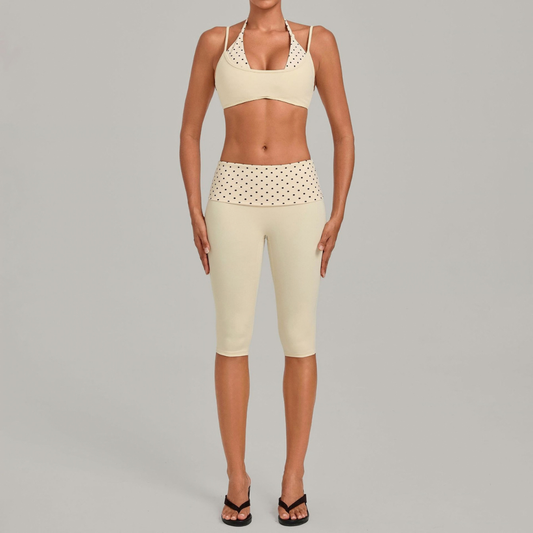 Wholesale Women's Faux-layered Bra Bra+Fold-over Waistband Shorts 2-Piece Set