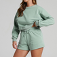 Wholesale solid color long sleeved sweatshirt+shorts set