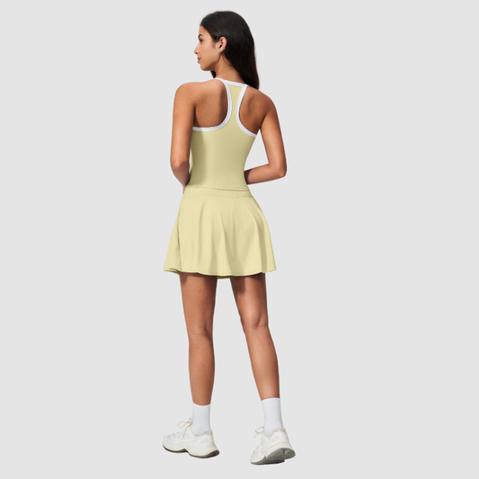 Wholesale I-Shape backless Naked-Feel Sports Bra & Pleated Tennis Skirt Set