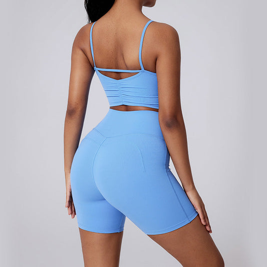 Thin straps yoga tank top + High-waisted shorts 2-piece set