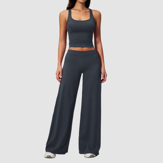 Wholesale Seam-Detail Cropped Vest & Hip-Lifting Wide-Leg Pants Set