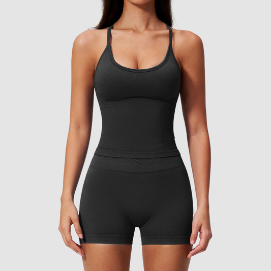 Wholesale Women's Seamless Yoga Set – Open-Back Vest and High-Waist Shorts