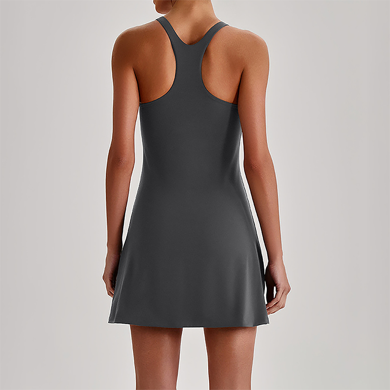 Wholesale Naked-Feel Anti-Exposure Sports Tennis Dress with Built-In Bra – Quick-Dry Active Dress