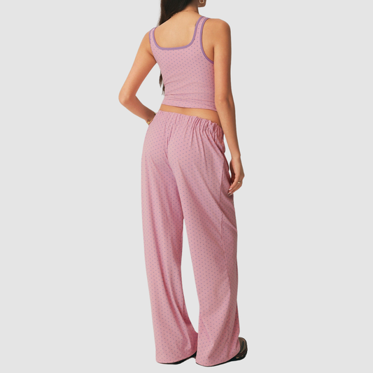 Wholesale Women's Contrast Cropped Vest & Polka-Dot Wide-Leg Set