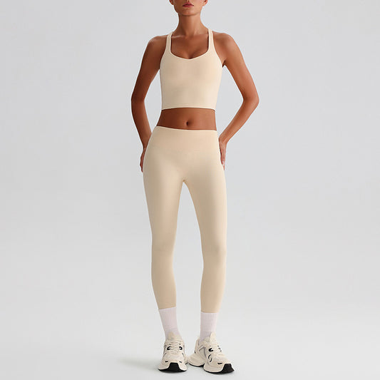 Cross back Yoga Tank Top & High-waisted leggings 2-piece Set