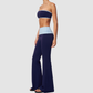 Wholesale Bandeau Contrast Color Flared Yoga Set – Tummy Control Fitness Outfit